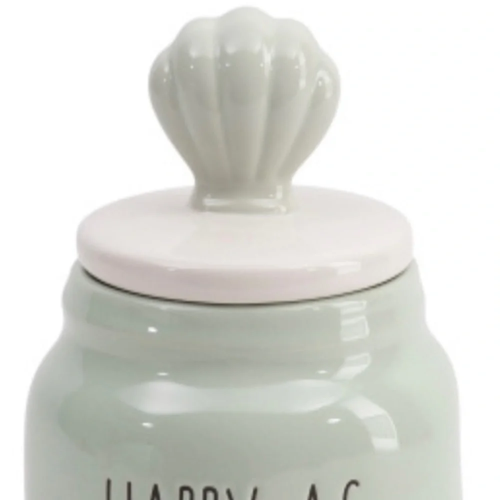 Rae Dunn iridescent HAPPY AS A CLAM Jar with Seashell Lid NEW IN BOX